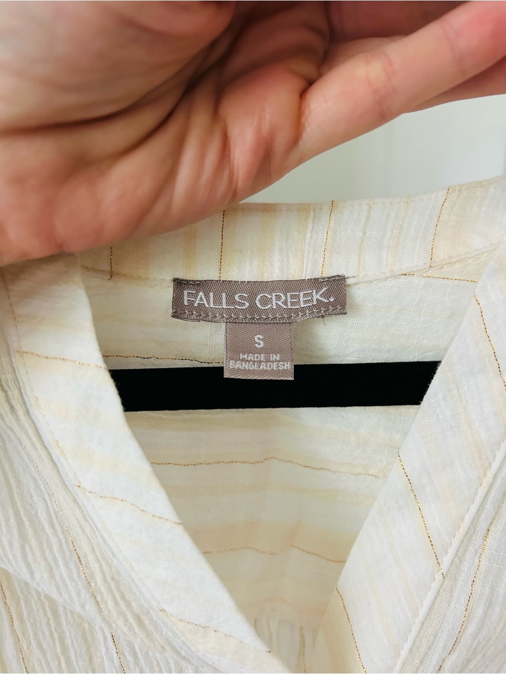 Falls Creek Soft Cream and Gold Button-Front Peasant Blouse - Picture 7 of 7